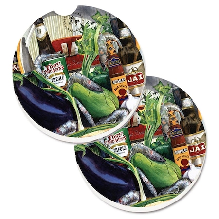 Carolines Treasures Eggplant and New Orleans Beers Set of 2 Cup Holder Car Coaster 1007CARC